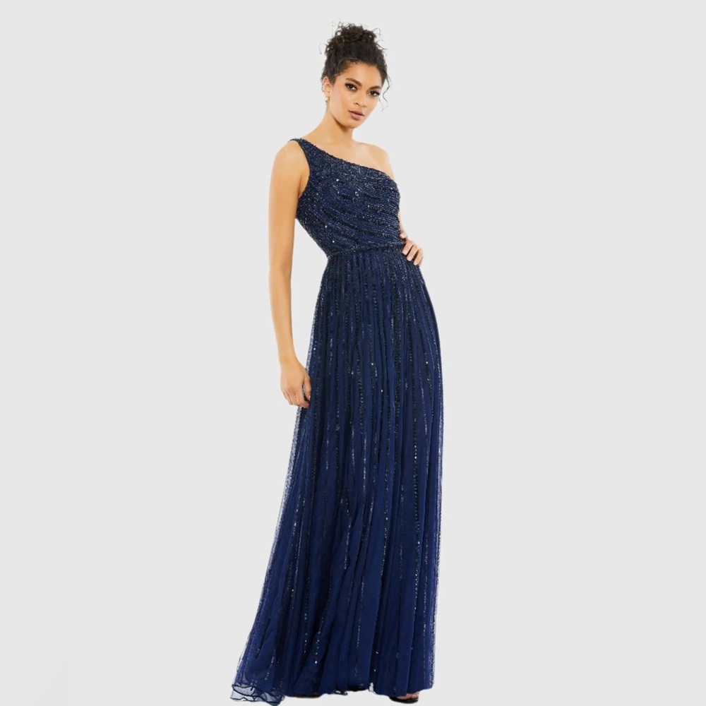 Mac Duggal One-Shoulder Navy Gown